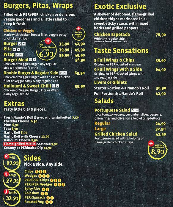 Nando's, Brackenfell Menu