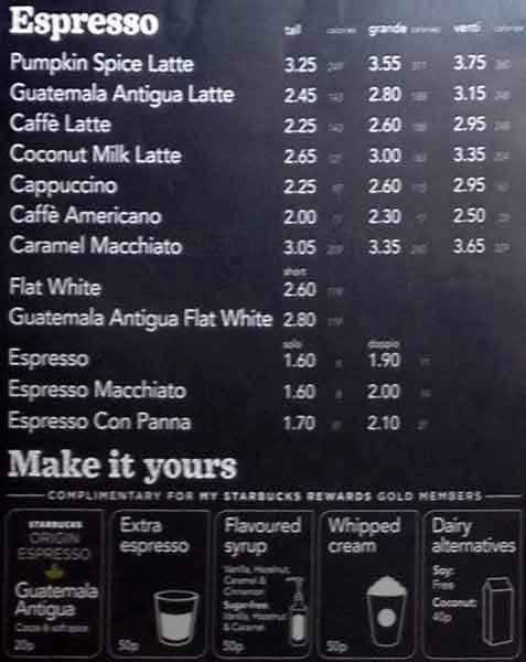 Starbucks, Corstorphine Menu