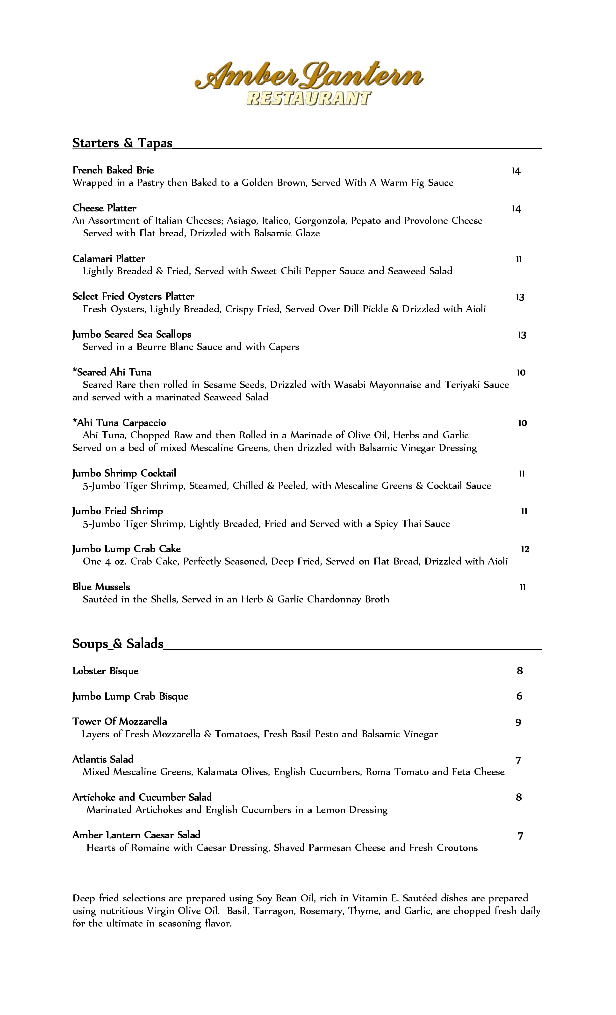 Amber Lantern Restaurant Menu, Menu for Amber Lantern Restaurant