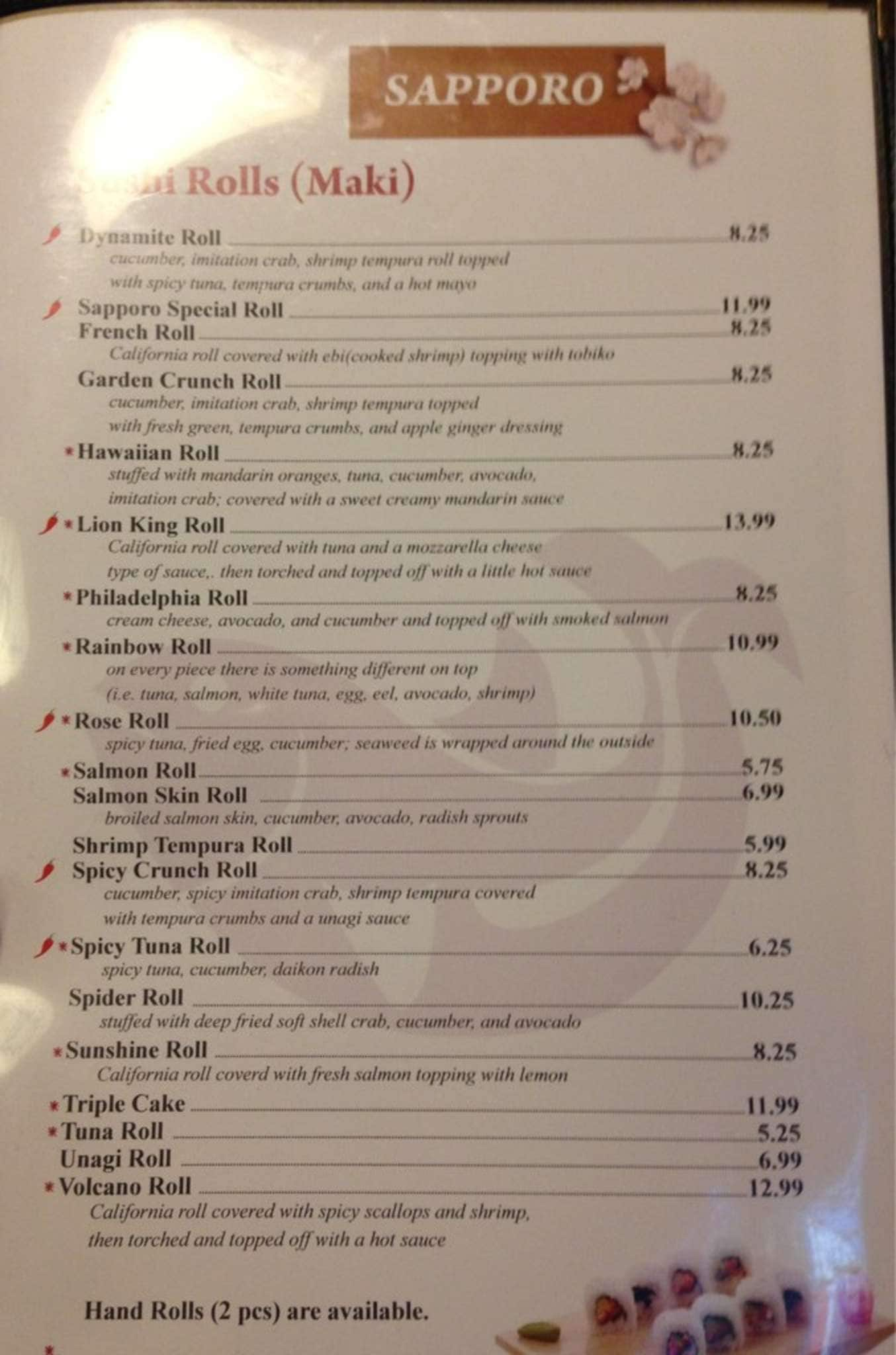 Sapporo And Sushi Restaurant Menu Zomato United States