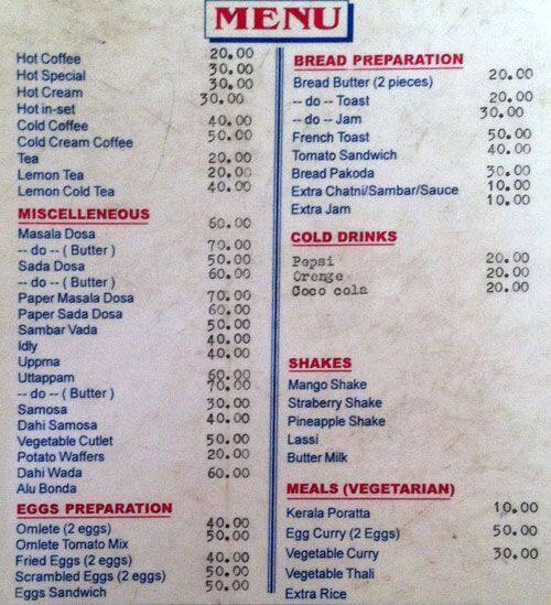 Indian Coffee House Menu, Menu for Indian Coffee House, Sadar, Nagpur