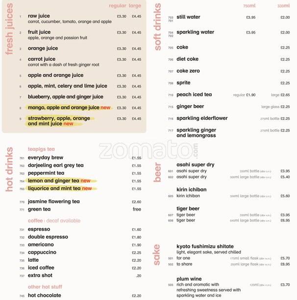 Wagamama, Bullring Menu