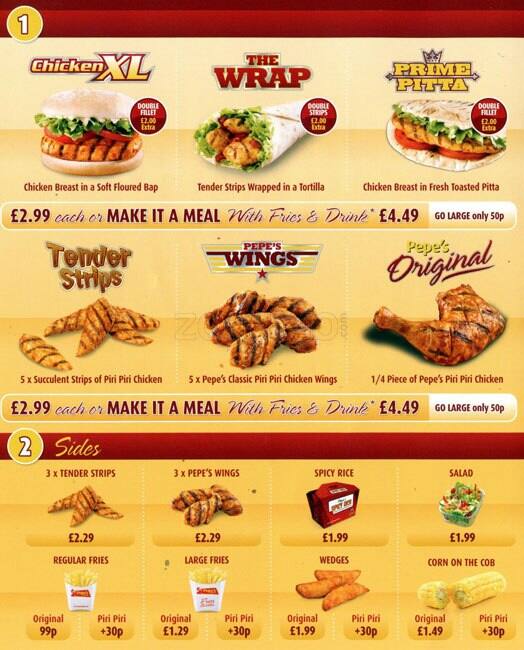 Pepe's Piri Piri Menu, Menu for Pepe's Piri Piri, Wembley, London