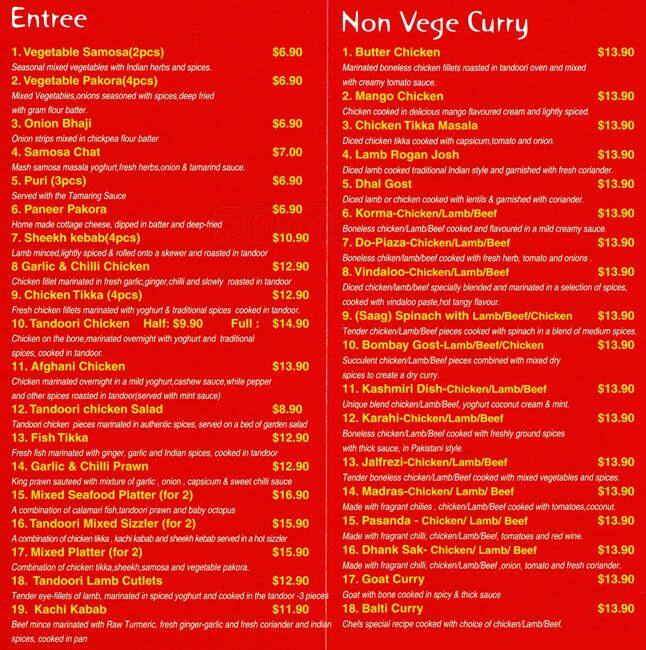 Santoor Indian Restaurant Menu Zomato Australia