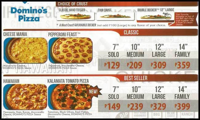 Domino's Pizza Menu, Menu for Domino's Pizza, Ortigas, Mandaluyong City