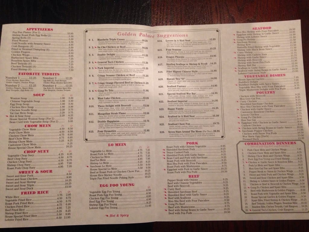 Golden Palace Chinese Restaurant Menu