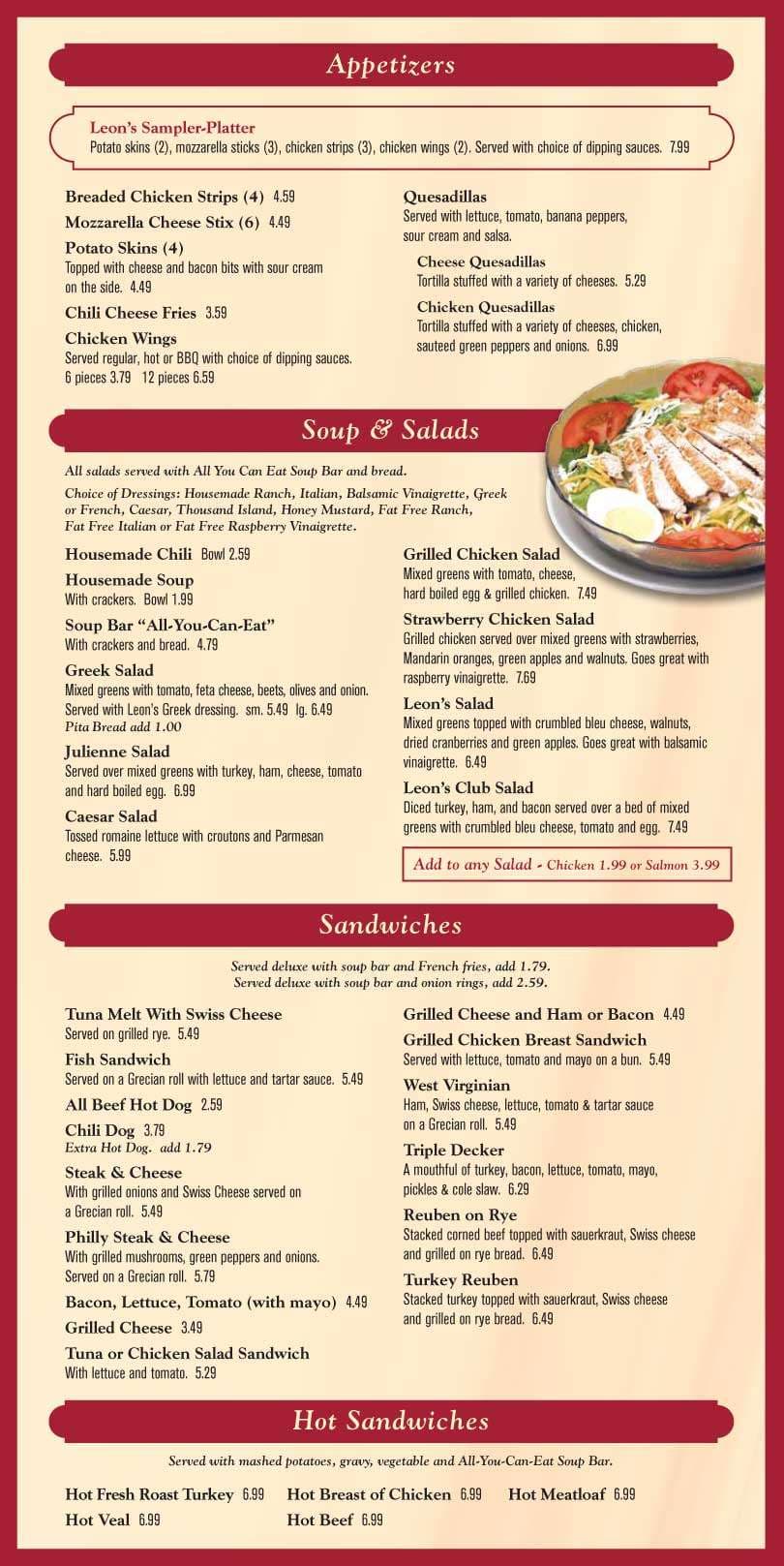 Leon's Family Dining Menu Zomato United States