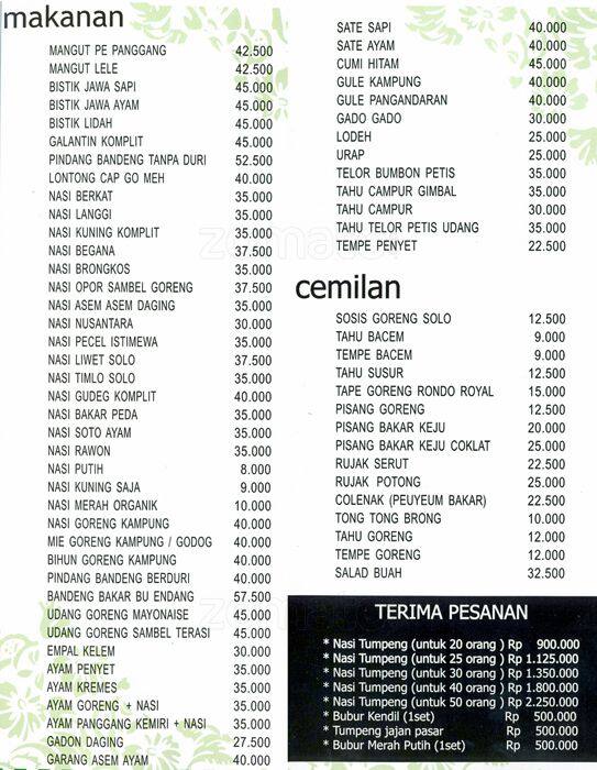 Masakan Rumah Bu Endang Menu, Menu for Masakan Rumah Bu Endang