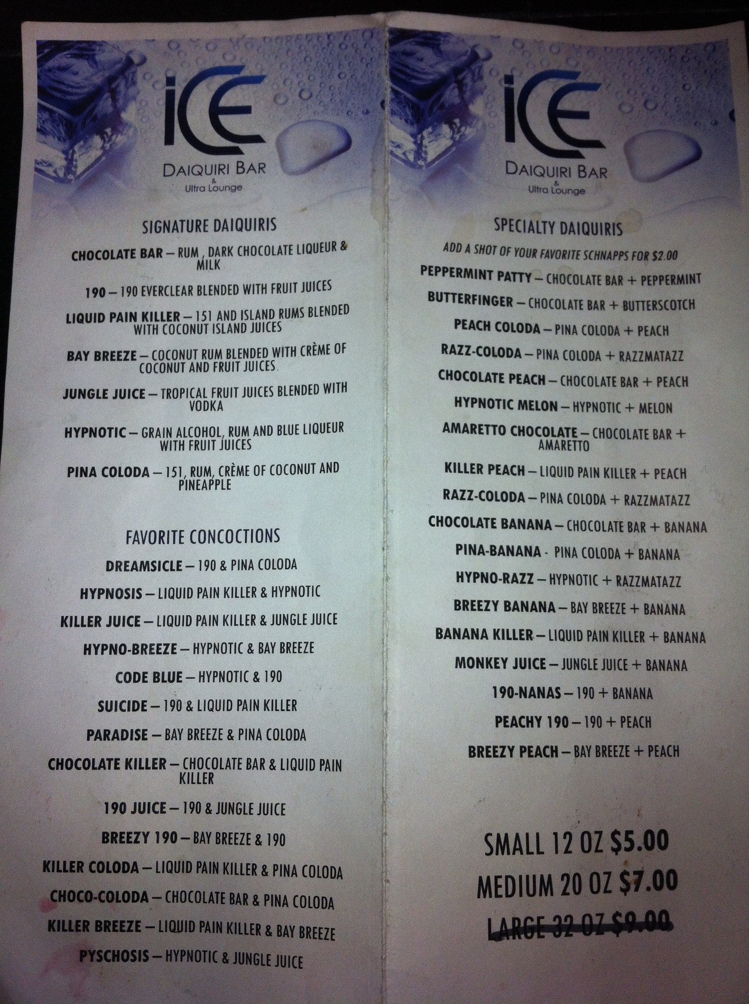 Ice Daiquiri Bar & Ultra Lounge Menu Zomato United States