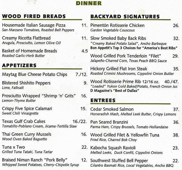 Jasper's, West Plano Menu