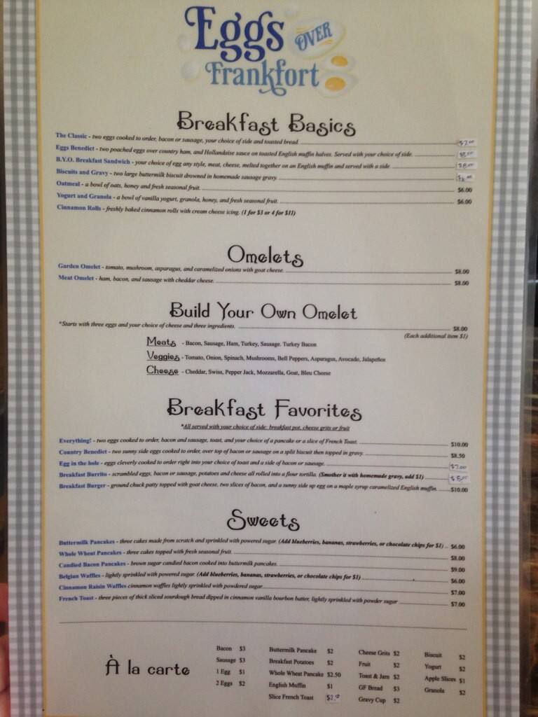 Eggs Over Frankfort Menu, Menu for Eggs Over Frankfort, Crescent Hill