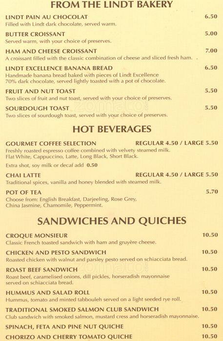 Lindt Chocolate Cafe Menu, Menu for Lindt Chocolate Cafe, Chadstone ...