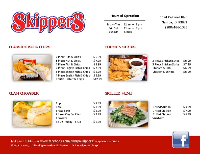 Skippers Seafood 'n Chowder, Nampa Menu