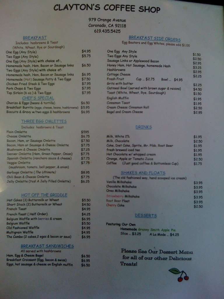 Clayton's Coffee Shop Menu Zomato United States