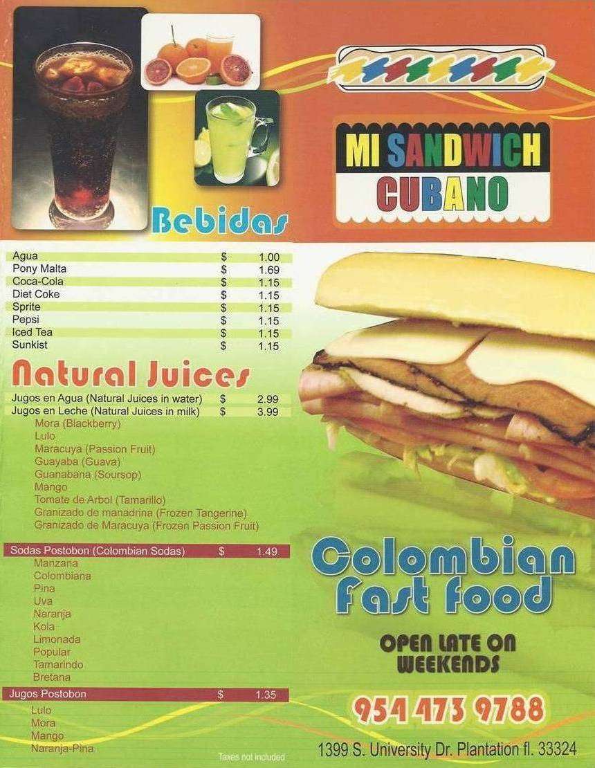 Mi sandwich cubano menu