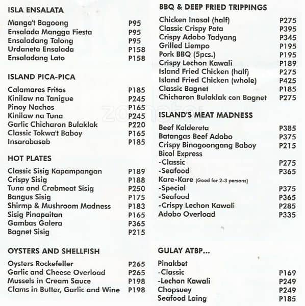 Seafood Island Menu, Menu for Seafood Island, Libis, Quezon City